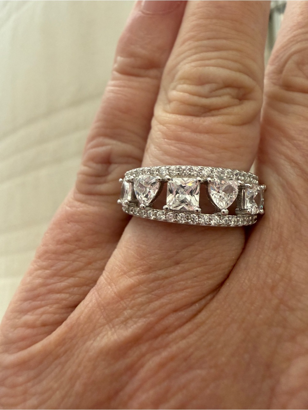 QVC Diamonique Sterling Silver Multi-Shape Band Ring
